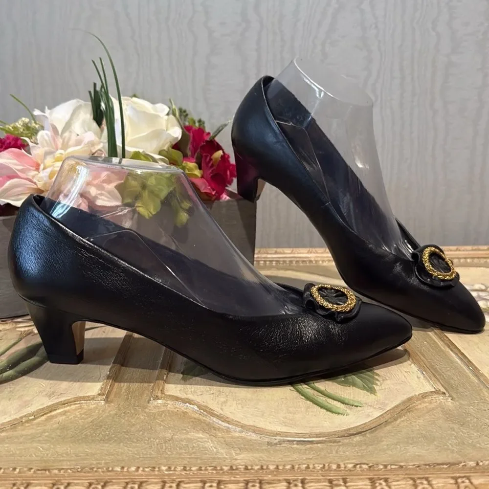 Vintage Naturalizer Soft Shoes Low Heel Pumps Heels Black Feminine Buckle Sz 8